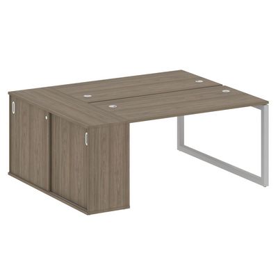 Metal System Quattro 5x5 50БО.РС-СШК-1.3 (Вяз благородный/Серый) Рабочая станция на О-образном м/к с опорным шкафом-купе