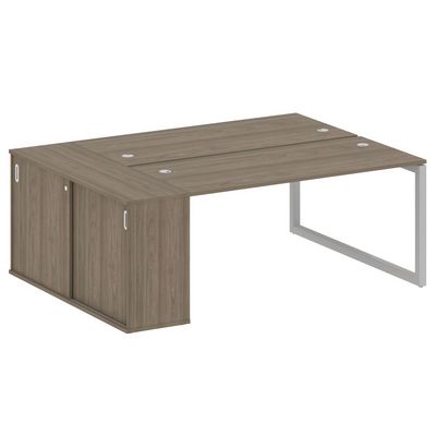 Metal System Quattro 5x5 50БО.РС-СШК-1.4 (Вяз благородный/Серый) Рабочая станция на О-образном м/к с опорным шкафом-купе