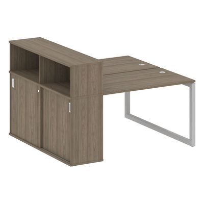 Metal System Quattro 5x5 50БО.РС-СШК-2.2 (Вяз благородный/Серый) Рабочая станция на О-образном м/к с опорным шкафом-купе