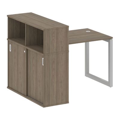 Metal System Quattro 5x5 50БО.РС-СШК-3.1 (Вяз благородный/Серый) Стол письменный на О-образном м/к с опорным шкафом-купе