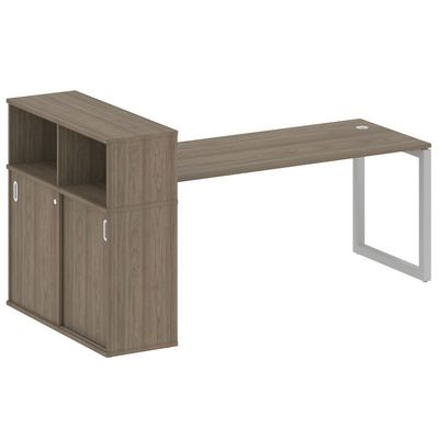 Metal System Quattro 5x5 50БО.РС-СШК-3.5 (Вяз благородный/Серый) Стол письменный на О-образном м/к с опорным шкафом-купе