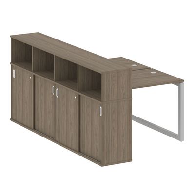 Metal System Quattro 5x5 50БО.РС-СШК-4.1 (Вяз благородный/Серый) Рабочая станция на О-образном м/к с опорным шкафом-купе