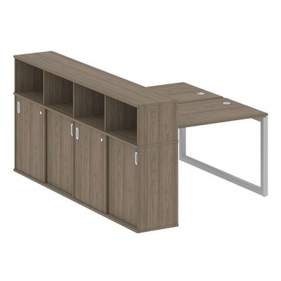 Metal System Quattro 5x5 50БО.РС-СШК-4.2 (Вяз благородный/Серый) Рабочая станция на О-образном м/к с опорным шкафом-купе