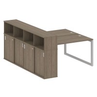 Metal System Quattro 5x5 50БО.РС-СШК-4.3 (Вяз благородный/Серый) Рабочая станция на О-образном м/к с опорным шкафом-купе