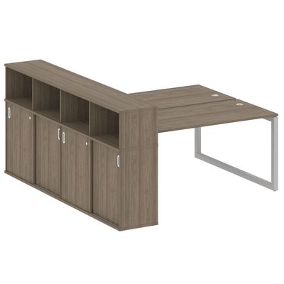 Metal System Quattro 5x5 50БО.РС-СШК-4.4 (Вяз благородный/Серый) Рабочая станция на О-образном м/к с опорным шкафом-купе