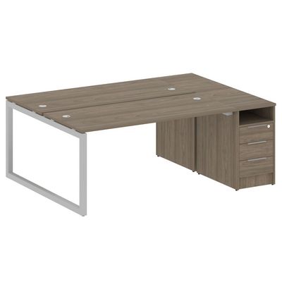 Metal System Quattro 5x5 50БО.РС-СТП-2.4 (Вяз благородный/Серый) Рабочая станция на О-образном м/к с опорной тумбой