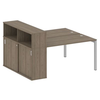 Metal System Quattro 5x5 50БП.РС-СШК-2.3 (Вяз благородный/Серый) Рабочая станция на П-образном м/кс опорным шкафом-купе