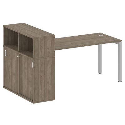 Metal System Quattro 5x5 50БП.РС-СШК-3.4 (Вяз благородный/Серый) Стол письменный на П-образном м/к с опорным шкафом-купе