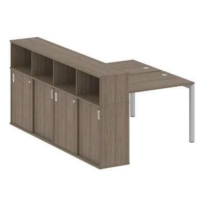 Metal System Quattro 5x5 50БП.РС-СШК-4.2 (Вяз благородный/Серый) Рабочая станция на П-образном м/к с опорным шкафом-купе