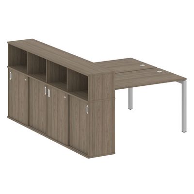 Metal System Quattro 5x5 50БП.РС-СШК-4.3 (Вяз благородный/Серый) Рабочая станция на П-образном м/к с опорным шкафом-купе