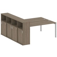 Metal System Quattro 5x5 50БП.РС-СШК-4.5 (Вяз благородный/Серый) Рабочая станция на П-образном м/к с опорным шкафом-купе