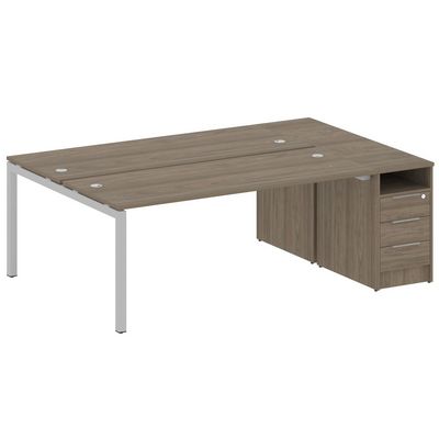 Metal System Quattro 5x5 50БП.РС-СТП-2.5 (Вяз благородный/Серый) Рабочая станция на П-образном м/к с опорной тумбой