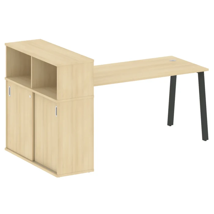 БА.РС-СШК-3.4 Стол рабочий с опорным шкафом-купе на А-образном м/к, ЛДСП акация лорка, антрацит