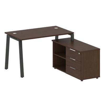 Metal System Style БА.РС-СТС-2.2 Пр (Венге цаво/черный) Рабочая станция на А-образном м/к с опорной тумбой правая