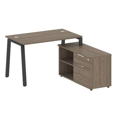 Metal System Style БА.РС-СТС-2.2 Пр (Вяз благородный/черный) Рабочая станция на А-образном м/к с опорной тумбой правая