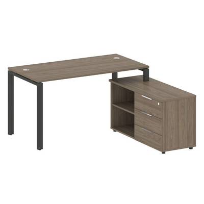 Metal System Style БП.РС-СТС-2.3 Пр (Вяз благородный/черный) Рабочая станция на П-образном м/к с опорной тумбой правая