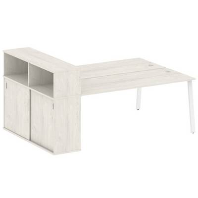 Metal System Style БА.РС-СШК-2.5 (Дуб Наварра/белый) Рабочая станция на А-образном м/к с опорным шкафом-купе