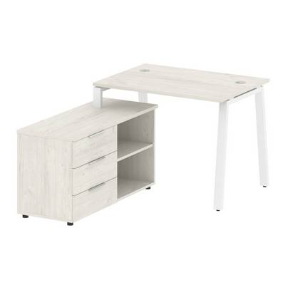 Metal System Style БА.РС-СТС-2.1 Л (Дуб Наварра/белый) Рабочая станция на А-образном м/к с опорной тумбой левая