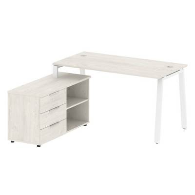 Metal System Style БА.РС-СТС-2.3 Л (Дуб Наварра/белый) Рабочая станция на А-образном м/к с опорной тумбой левая
