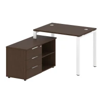 БП.РС-СТС-2.1 (L) (Венге цаво/белый) Рабочая станция на П-образном м/к с опорной тумбой левая