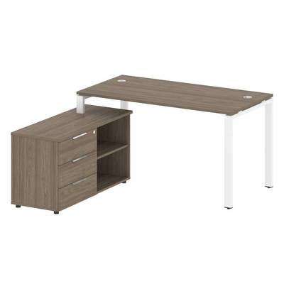 Metal System Style БП.РС-СТС-2.3 Л (Вяз благородный/белый) Рабочая станция на П-образном м/к с опорной тумбой левая