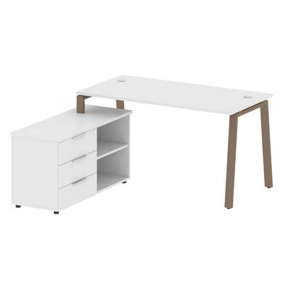 Metal System Style БА.РС-СТС-2.3 Л (Белый/мокко) Рабочая станция на А-образном м/к с опорной тумбой левая