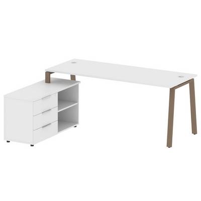 Metal System Style БА.РС-СТС-2.5 Л (Белый/мокко) Рабочая станция на А-образном м/к с опорной тумбой левая