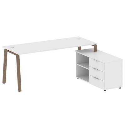 Metal System Style БА.РС-СТС-2.5 Пр (Белый/мокко) Рабочая станция на А-образном м/к с опорной тумбой правая