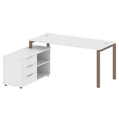 Metal System Style БП.РС-СТС-2.4 Л (Белый/мокко) Рабочая станция на П-образном м/к с опорной тумбой левая