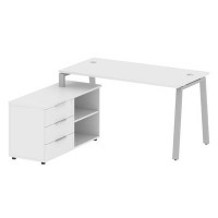 Metal System Style БА.РС-СТС-2.3 Л (Белый/серый) Рабочая станция на А-образном м/к с опорной тумбой левая