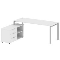 Metal System Style БП.РС-СТС-2.5 Л (Белый/серый) Рабочая станция на П-образном м/к с опорной тумбой левая