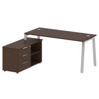 Metal System Style БА.РС-СТС-2.4 Л (Венге цаво/серый) Рабочая станция на А-образном м/к с опорной тумбой левая