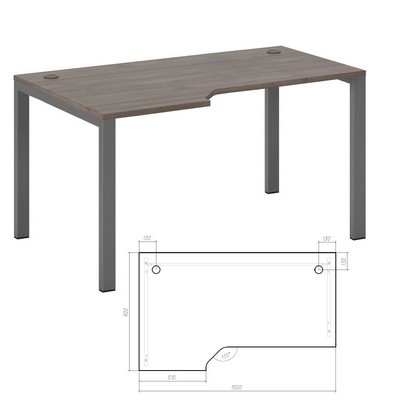 New Line NLN36322634 (дуб шамони темный/антрацит) Стол эргономичный левый на металлоопорах 