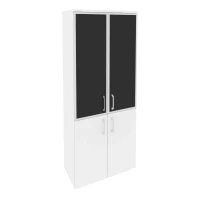 O.ST-1.2R black (Белый Бриллиант) Шкаф высокий широкий (2 низких фасада ЛДСП + 2 средних фасада стекло лакобель в раме)