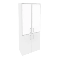 O.ST-1.2R white (Белый Бриллиант) Шкаф высокий широкий (2 низких фасада ЛДСП + 2 средних фасада стекло лакобель в раме)