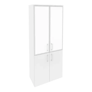 O.ST-1.2R white (Белый Бриллиант) Шкаф высокий широкий (2 низких фасада ЛДСП + 2 средних фасада стекло лакобель в раме)