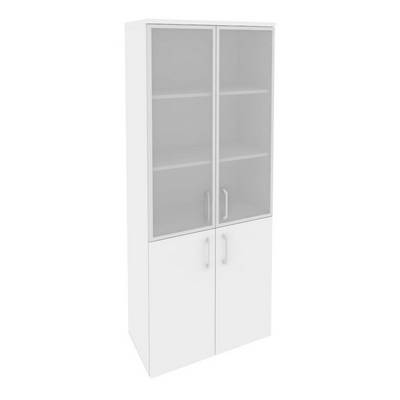 Onix O.ST-1.2R (Белый Бриллиант) Шкаф высокий широкий (2 низких фасада ЛДСП + 2 средних фасада стекло в раме)