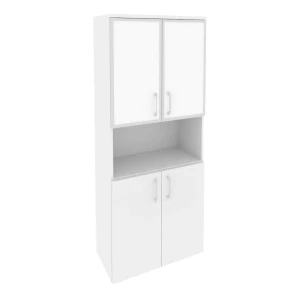O.ST-1.4R white (Белый Бриллиант) Шкаф высокий широкий (2 низких фасада ЛДСП + 2 низких фасада стекло лакобель в раме)