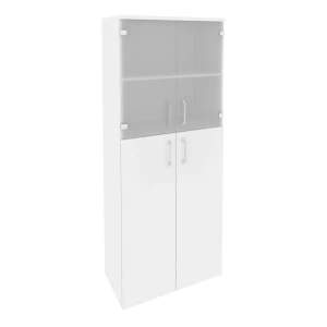 O.ST-1.7 (Белый Бриллиант) Шкаф высокий широкий (2 средних фасада ЛДСП + 2 низких фасада стекло)