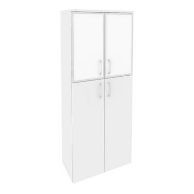 Onix O.ST-1.7R white (Белый Бриллиант) Шкаф высокий широкий (2 средних фасада ЛДСП + 2 низких фасада стекло лакобель в раме)