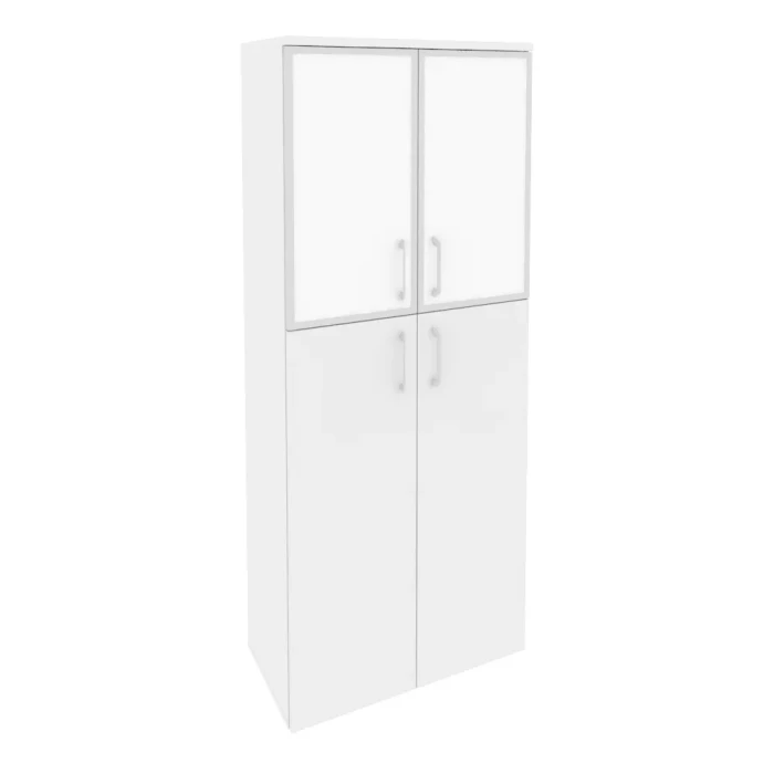 O.ST-1.7R white (Белый Бриллиант) Шкаф высокий широкий (2 средних фасада ЛДСП + 2 низких фасада стекло лакобель в раме)