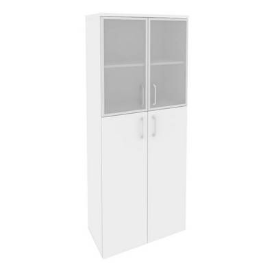 Onix O.ST-1.7R (Белый Бриллиант) Шкаф высокий широкий (2 средних фасада ЛДСП + 2 низких фасада стекло в раме)