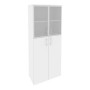 Onix O.ST-1.7R (Белый Бриллиант) Шкаф высокий широкий (2 средних фасада ЛДСП + 2 низких фасада стекло в раме)