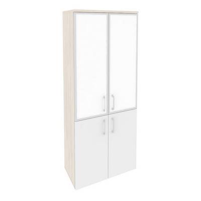 Onix O.ST-1.2R white (Денвер Светлый/Белый Бриллиант) Шкаф высокий широкий (2 низких фасада ЛДСП + 2 средних фасада стекло лакобель в раме)