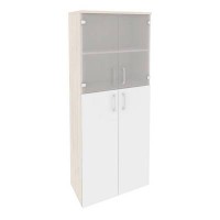 Onix O.ST-1.7 (Денвер Светлый/Белый Бриллиант) Шкаф высокий широкий (2 средних фасада ЛДСП + 2 низких фасада стекло)