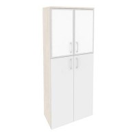 Onix O.ST-1.7R white (Денвер Светлый/Белый Бриллиант) Шкаф высокий широкий (2 средних фасада ЛДСП + 2 низких фасада стекло лакобель в раме)