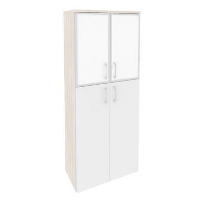 Onix O.ST-1.7R white (Денвер Светлый/Белый Бриллиант) Шкаф высокий широкий (2 средних фасада ЛДСП + 2 низких фасада стекло лакобель в раме)
