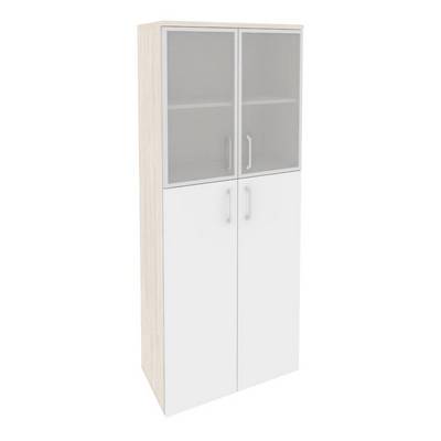 Onix O.ST-1.7R (Денвер Светлый/Белый Бриллиант) Шкаф высокий широкий (2 средних фасада ЛДСП + 2 низких фасада стекло в раме)