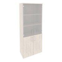 Onix O.ST-1.2 (Денвер Светлый) Шкаф высокий широкий (2 низких фасада ЛДСП + 2 средних фасада стекло)