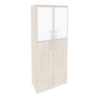 Onix O.ST-1.7R white (Денвер Светлый) Шкаф высокий широкий (2 средних фасада ЛДСП + 2 низких фасада стекло лакобель в раме)